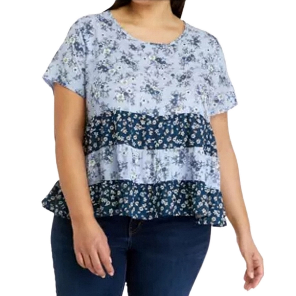 Planet Gold Ditsy Floral Color Block Top Women's XS Spring Cottagecore Tiered